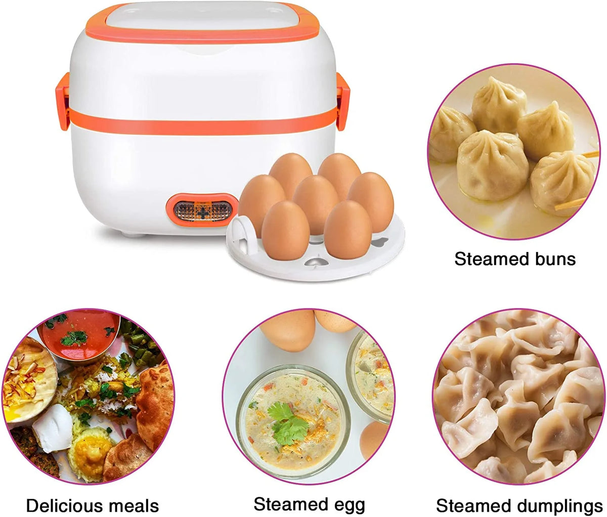3 In 1 Electric Lunch Box Food Heater with Stainless Steel Bowls X1423