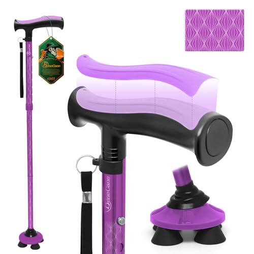 Folding Quad Cane with TPR T-Handle and Travel Bag J5499