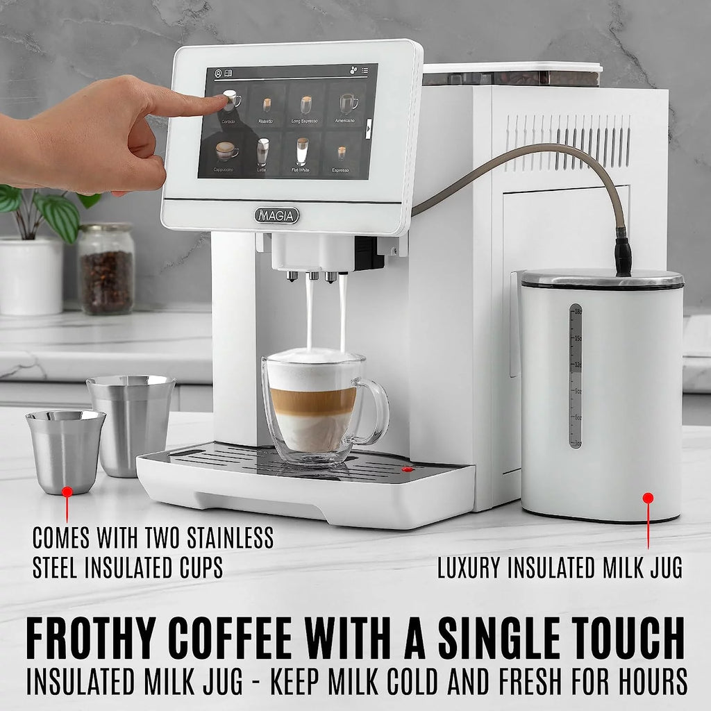 White Espresso Coffee Machine with Grinder and Milk Frother Y89840