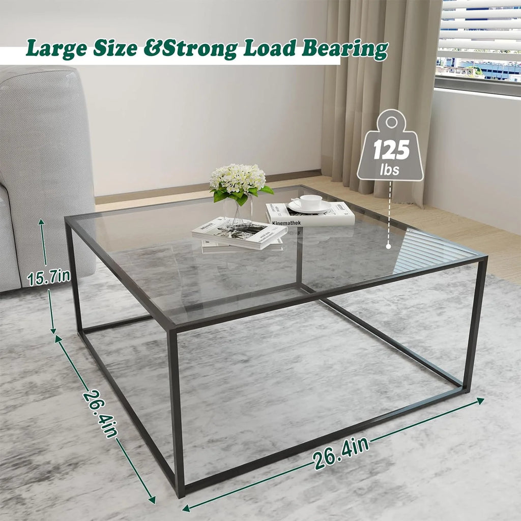 Square Glass Coffee Tables 26.7 x 26.7 x 15.7 Inches Gray Black M45878