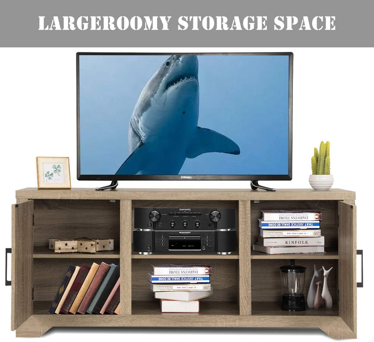 Farmhouse Barn Wood TV Stand with Doors and Shelves N267