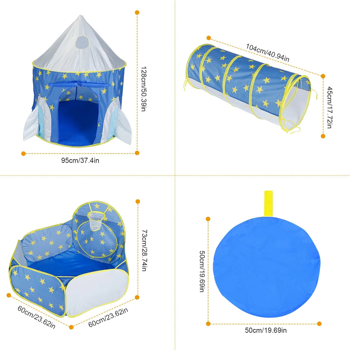 3 in 1 Foldable Kids Play Tent with Storage Bag, Blue X555