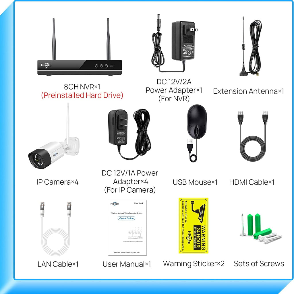 2K WiFi Security Camera System with 1TB Hard Drive Y7655