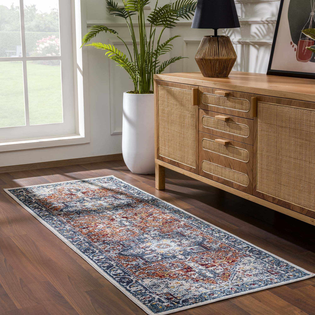 Blue Terra Cotta Cream Persian Area Rug X24492