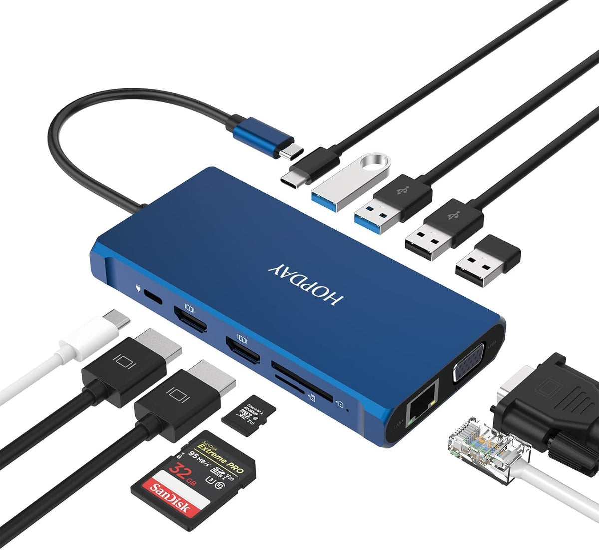 18 in 1 Thunderbolt 3 Docking Station Dual Monitor 8K Displayport 2 USB C 7 USB A Gigabit LAN SD&TF 65W DC Power Audio Optical Out V642513