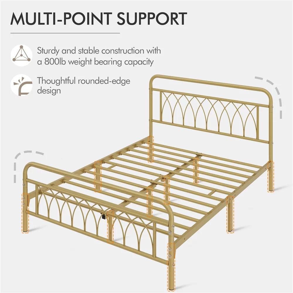 Queen Black Metal Platform Bed Frame with Headboard and Footboard K543588