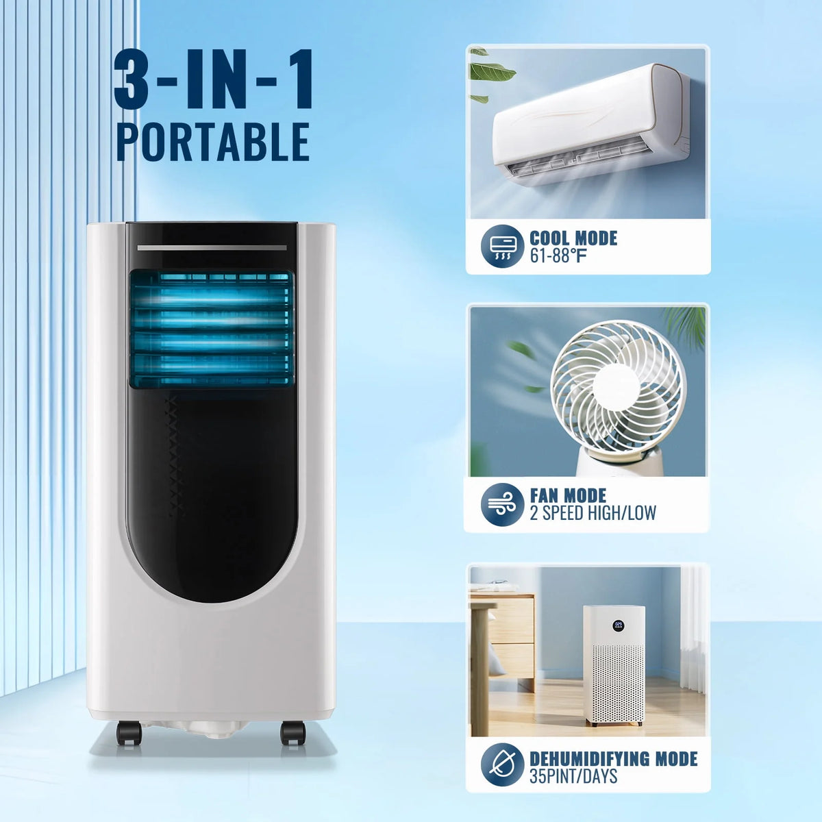 5000BTU Portable Air Conditioner with Dehumidifier & Fan W435