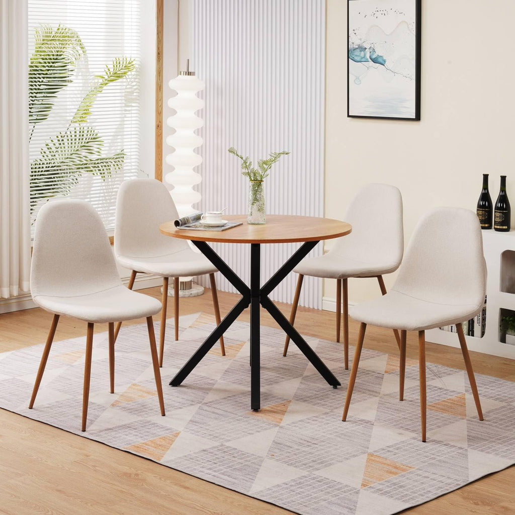 Camel Brown Faux Leather Dining Side Chairs Set of 4 with Metal Legs L25623