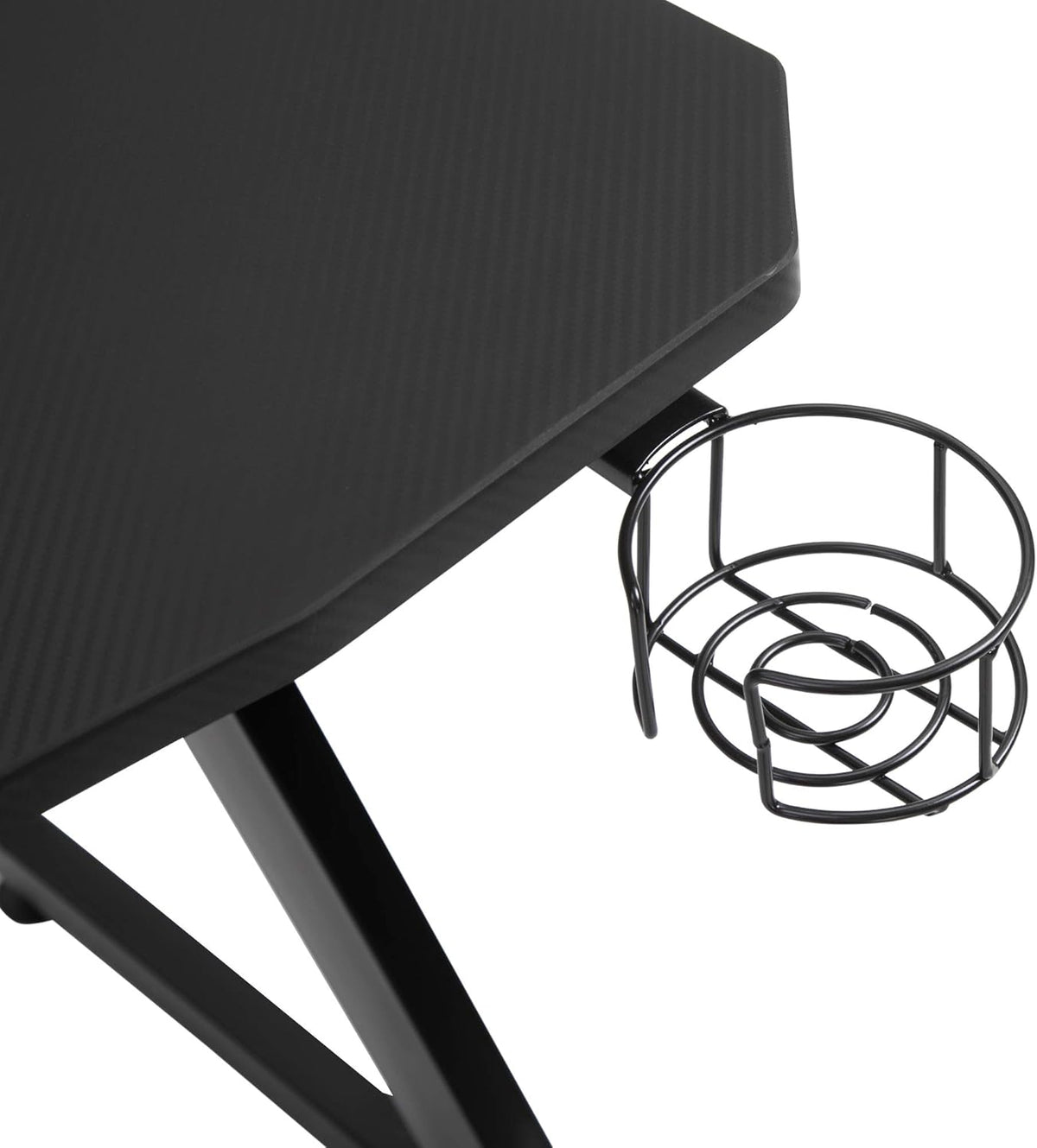 Black Gaming Desk with Cup Holder, Headphone Hook, Cable Management A610332