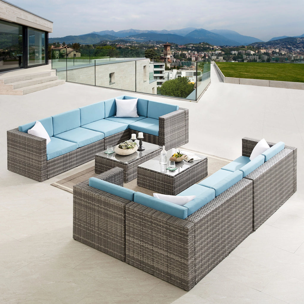 5 Pieces Rattan Wicker Outdoor Sectional Set with Glass Table W214334