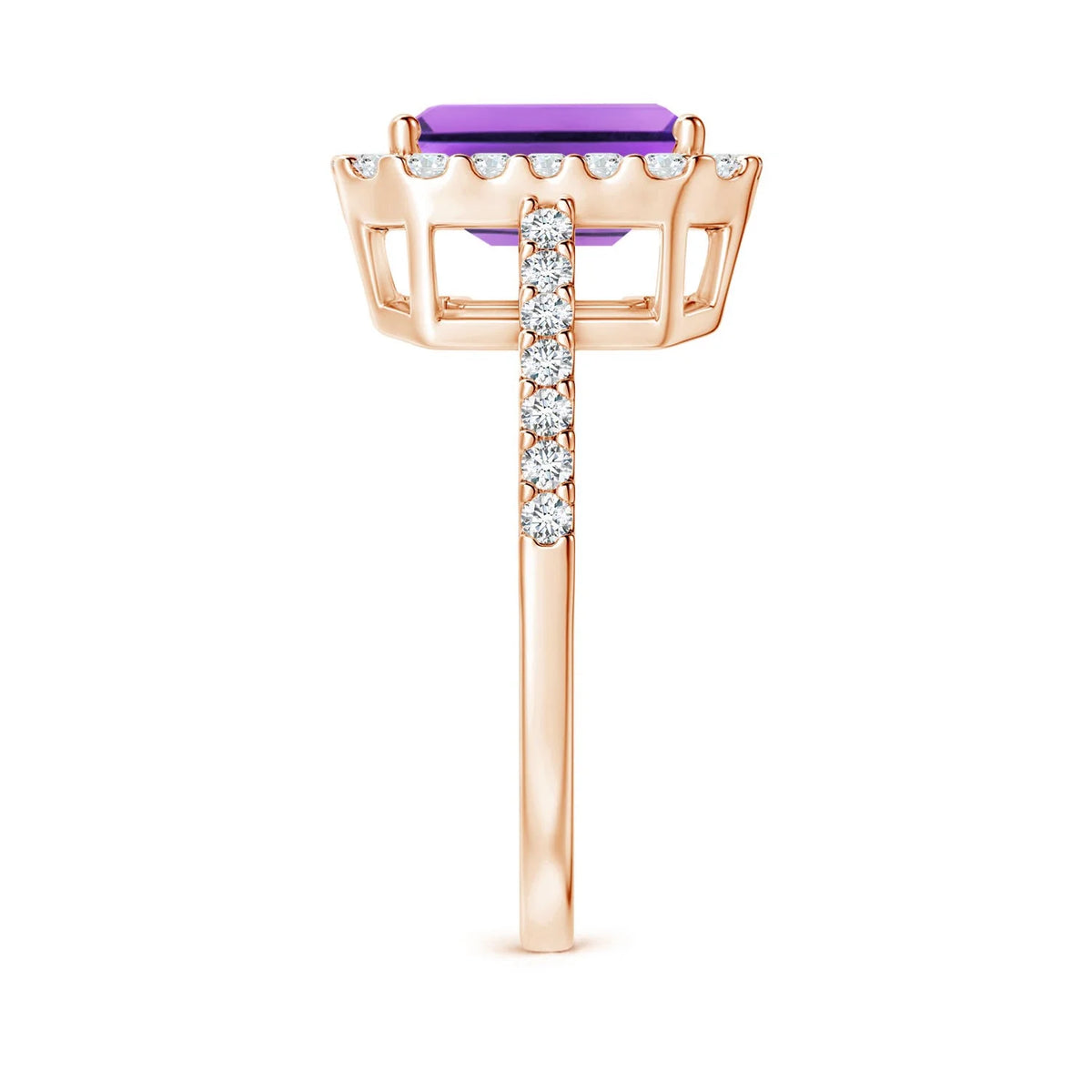 Natural 2.2 Ct. Amethyst with Diamond Halo Ring in 14K Rose Gold L5946