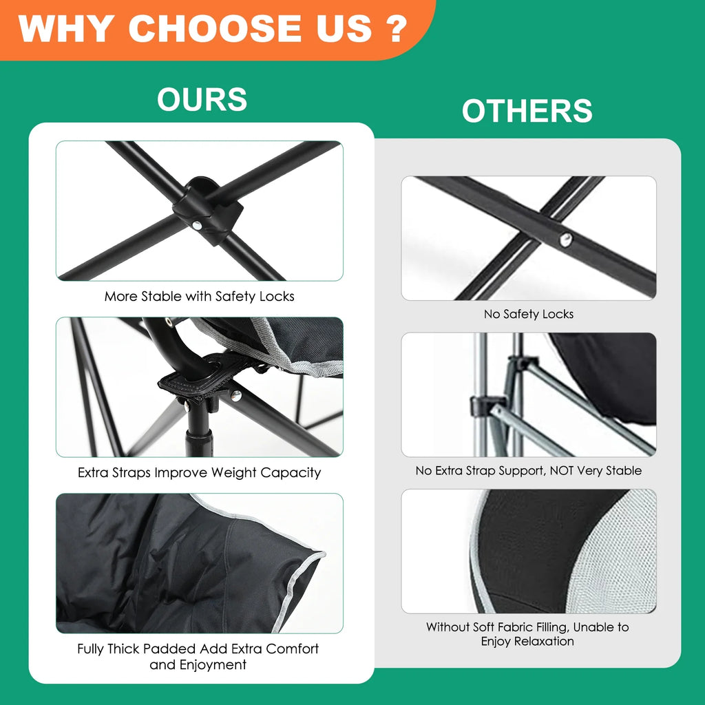 Oversized Folding Camping Chair with Cup Holder & Carry Bag H163347