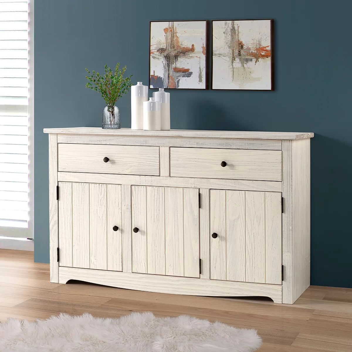 White Distressed Wood Buffet Sideboard Q1253