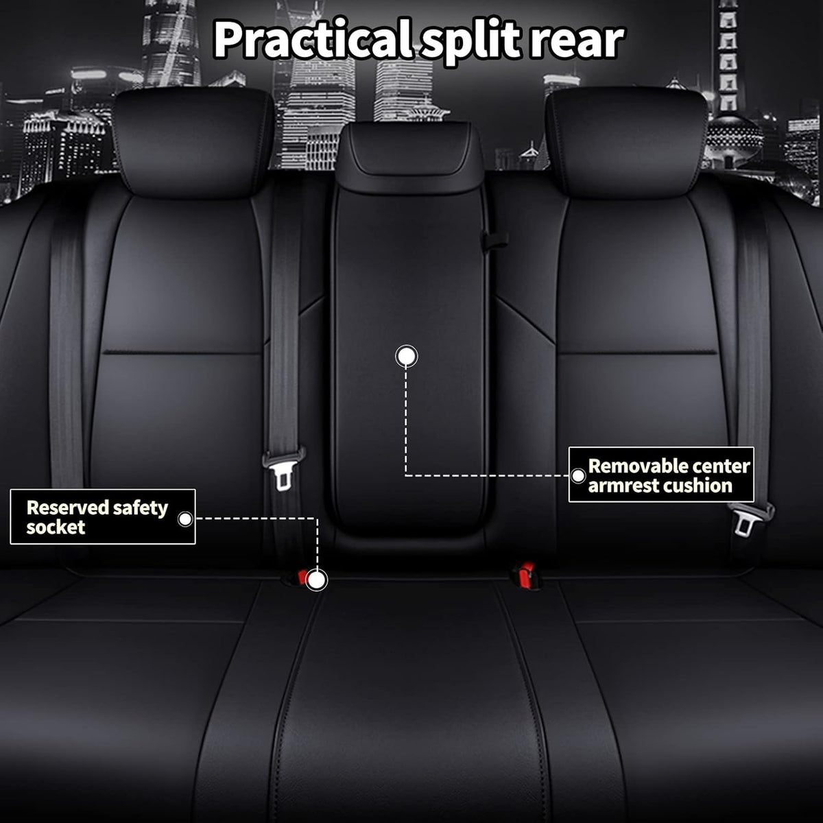 Faux Leather Car Seat Covers Full Set Black U891