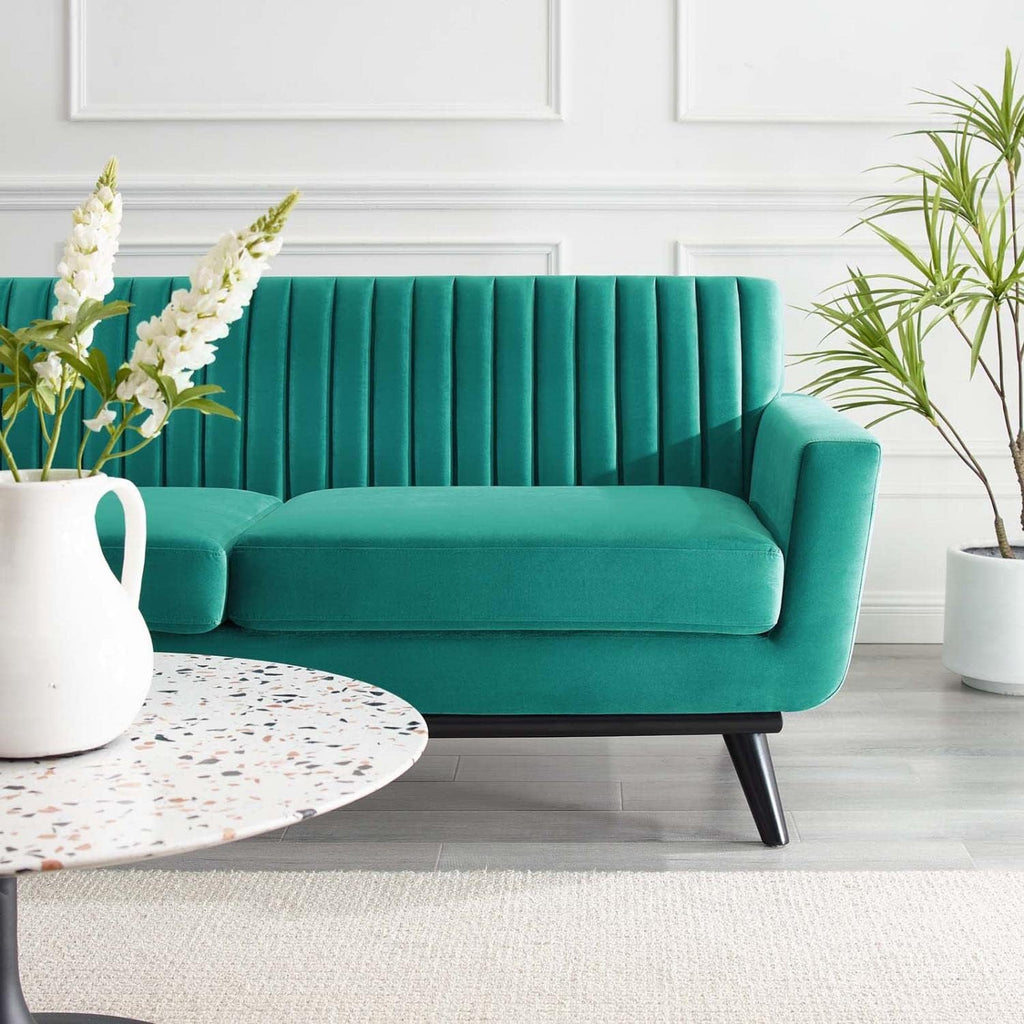 Teal Performance Velvet Channel Tufted Loveseat Q2197