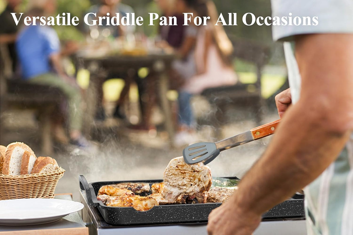 Nonstick 16.5"x12.0" Double Burner Granite Griddle Pan H582579