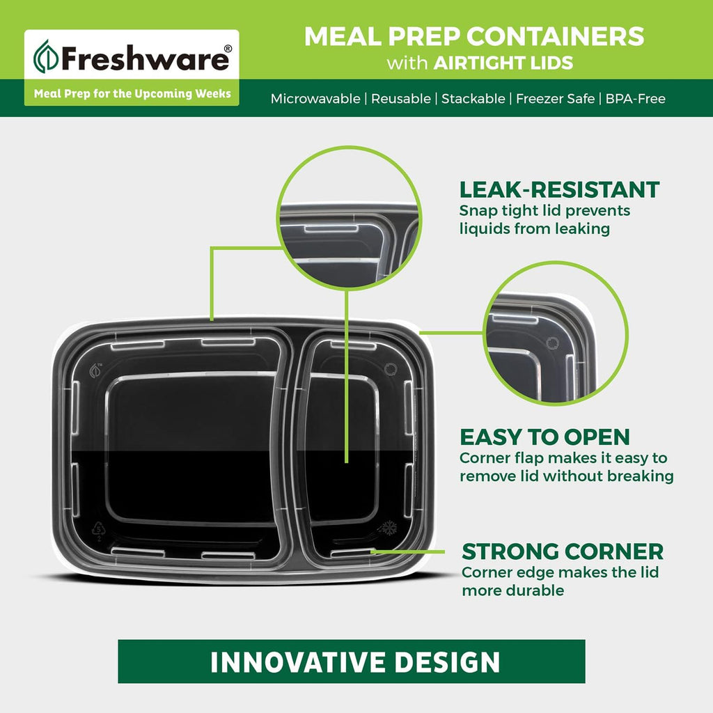 15 Pack 2 Compartment BPA Free Food Storage Containers with Lids E412851