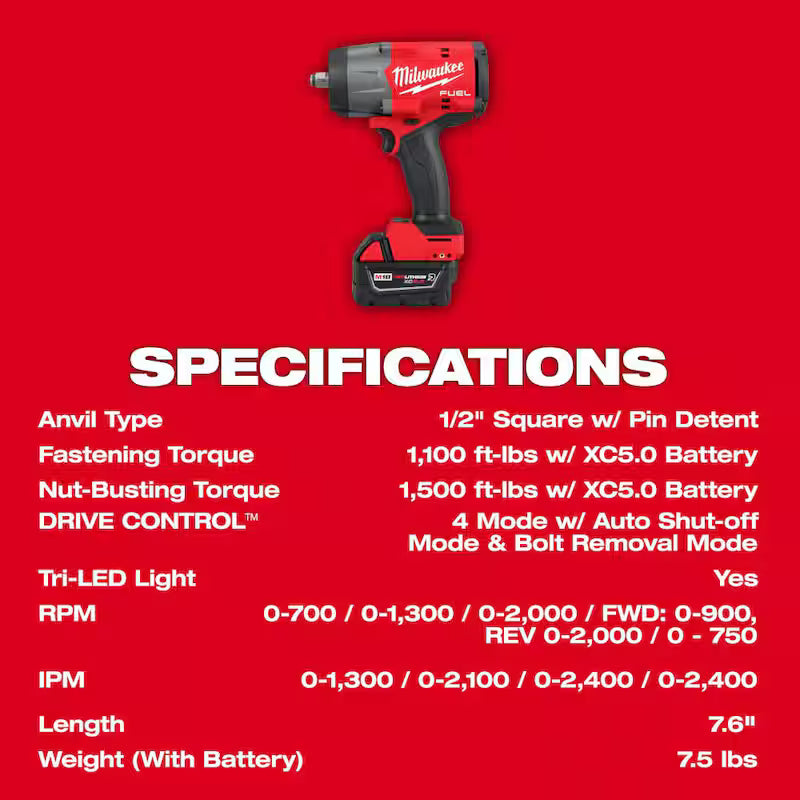 18V Lithium-Ion Brushless Cordless 1/2 in. Impact Wrench Kit with 5.0 Ah Battery and Bag W163842