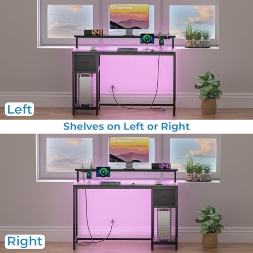 Black Gaming Desk with LED Lights and Drawer S390