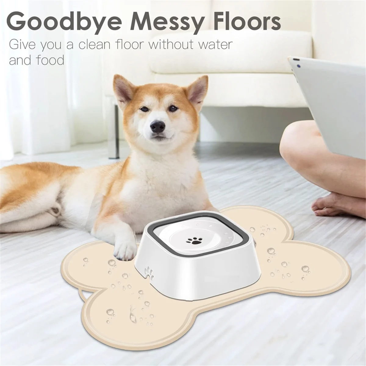 Beige Dog Cat Food Mat Large 22x16Inch X1346