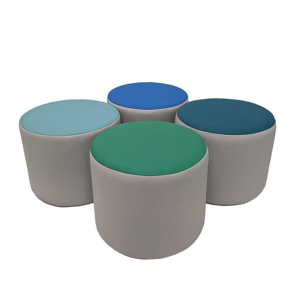 15 inch Round Two-Tone Accent Ottoman, Lightweight Foam Seating, 4-Piece V242236