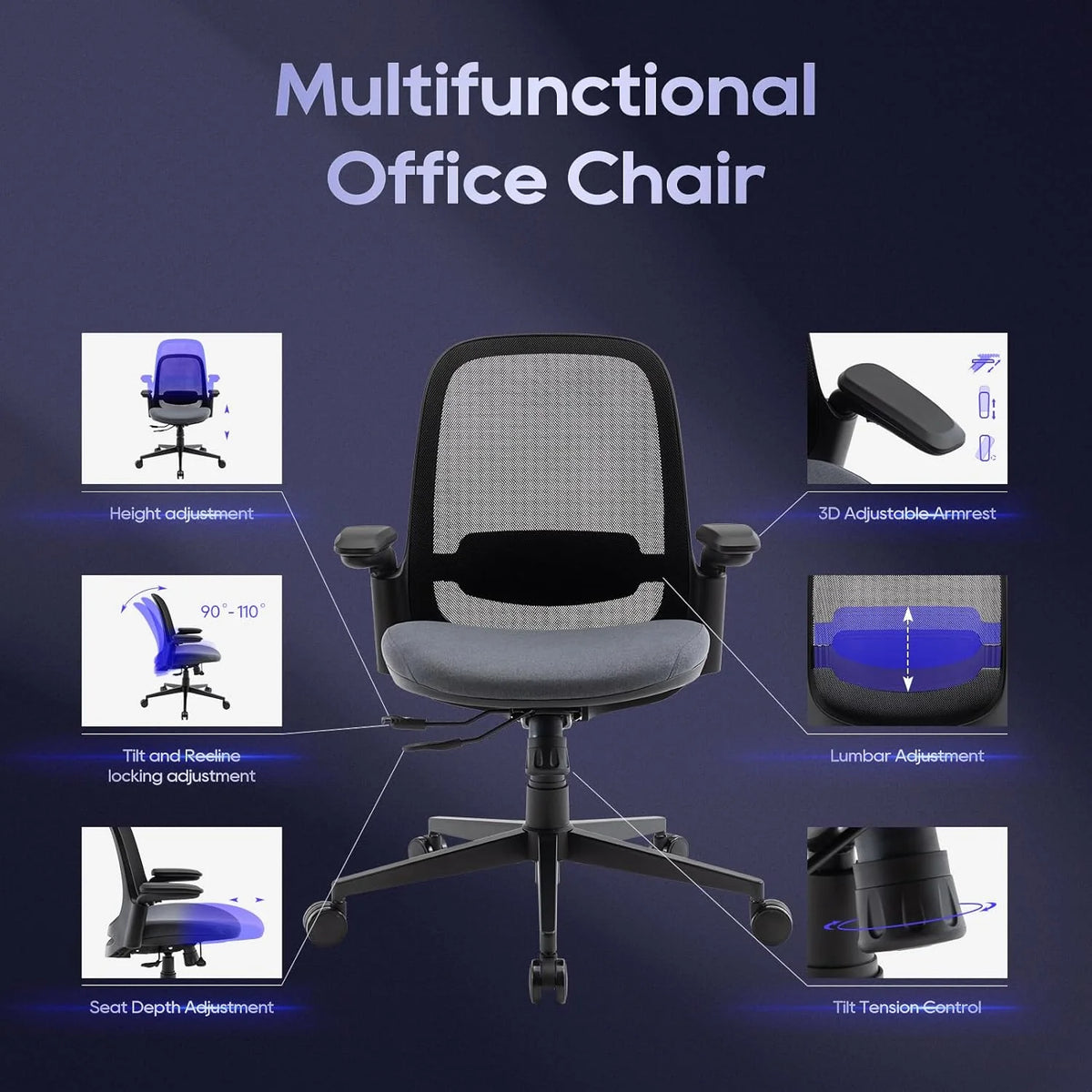 Black Mesh Office Chair with Lumbar Support M12808