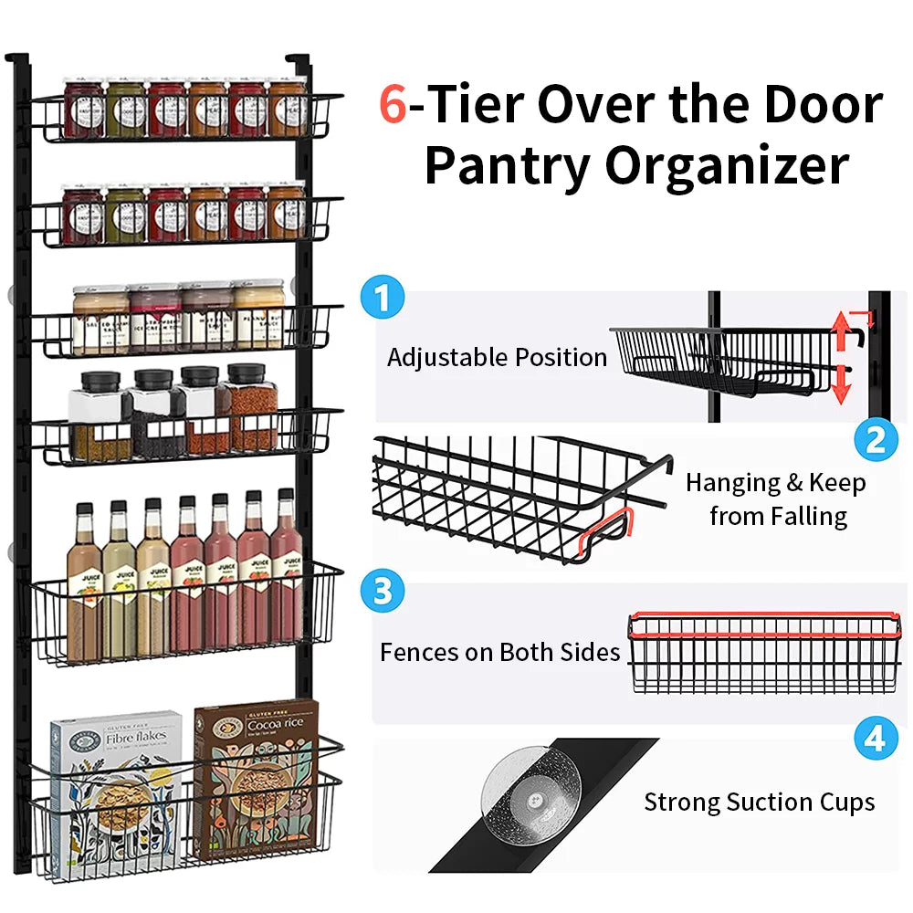 6-Tier Adjustable Metal Over The Door Pantry Organizer E961678