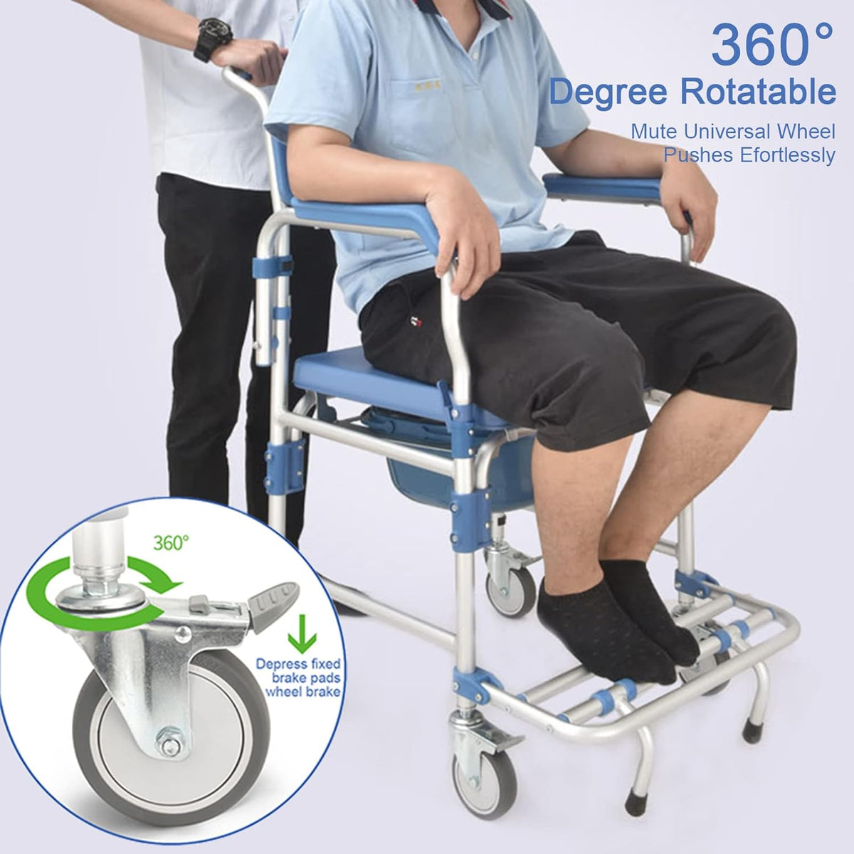 Rolling Showerchair with Built-in Toilet, 4 Wheel Brakes N297