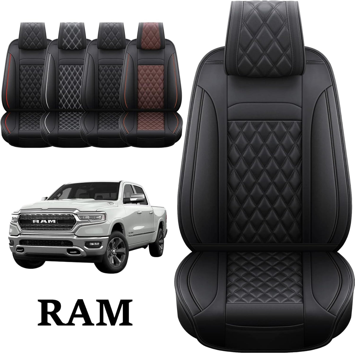 Waterproof Synthetic Leather Seat Covers 5PCS Full Set Black Brown F5261