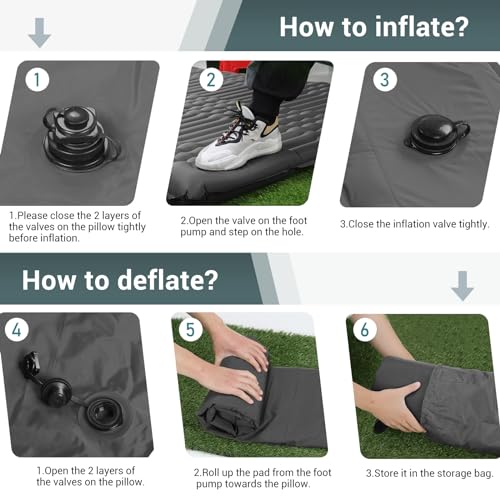 Double Sleeping Pad, 4" Ultra-Thick Self Inflating Camping Pad 2 Person with Pillow Built-in Foot Pump I5176