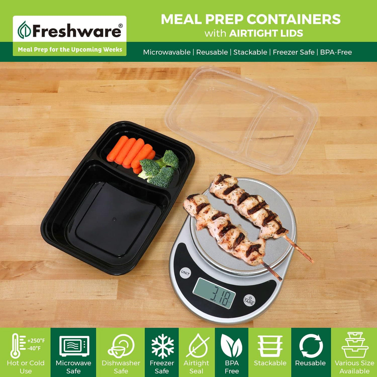 15 Pack 2 Compartment BPA Free Food Storage Containers with Lids E412851