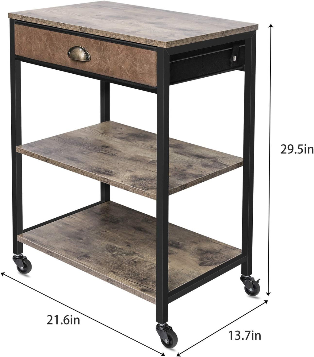 3 Tier Printer Stand with Storage Drawer and Wheel J2268
