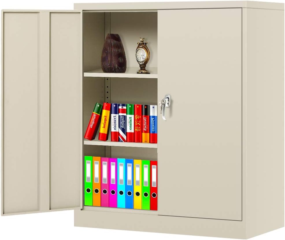 Black Metal Locking Storage Cabinet with 2 Doors and 2 Adjustable Shelves H743