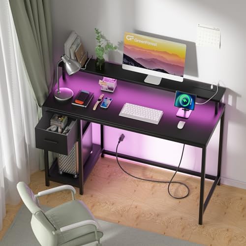 Black Gaming Desk with LED Lights and Drawer S390