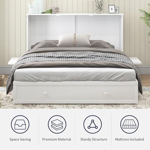 Queen Size Wall Bed with Charging Station, Solid Wood Frame, Burnt Orange I71349