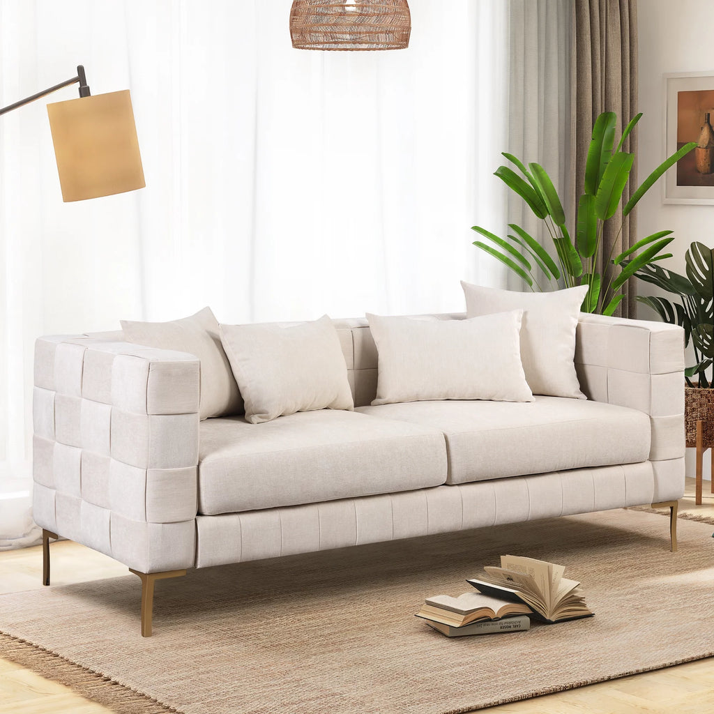 Beige Upholstered Sofa with 4 Pillows T11373