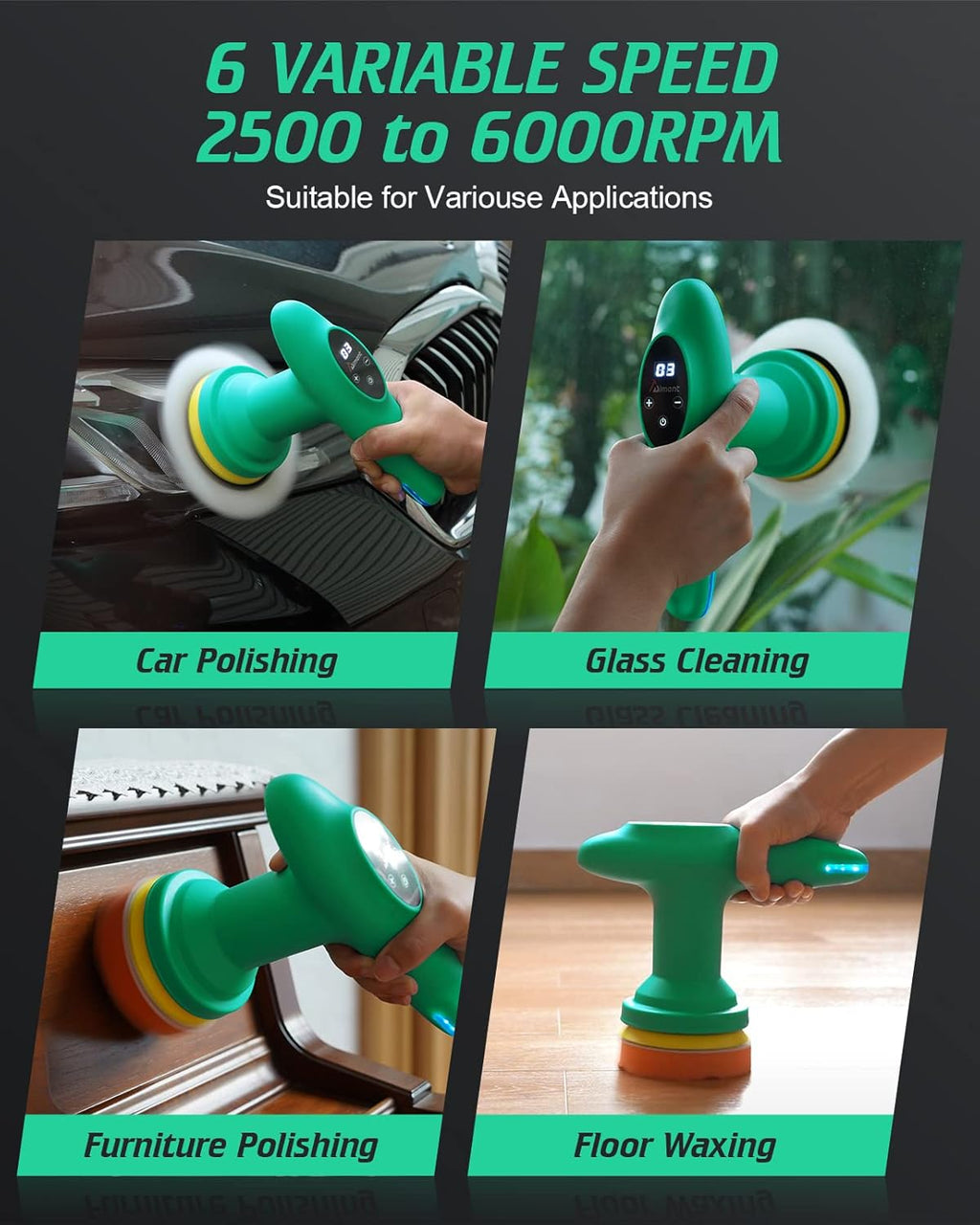 Cordless 4 inch Car Polisher with Touchscreen, 6 Speeds, Paste Wax & Pads, Pack of 2 V314596