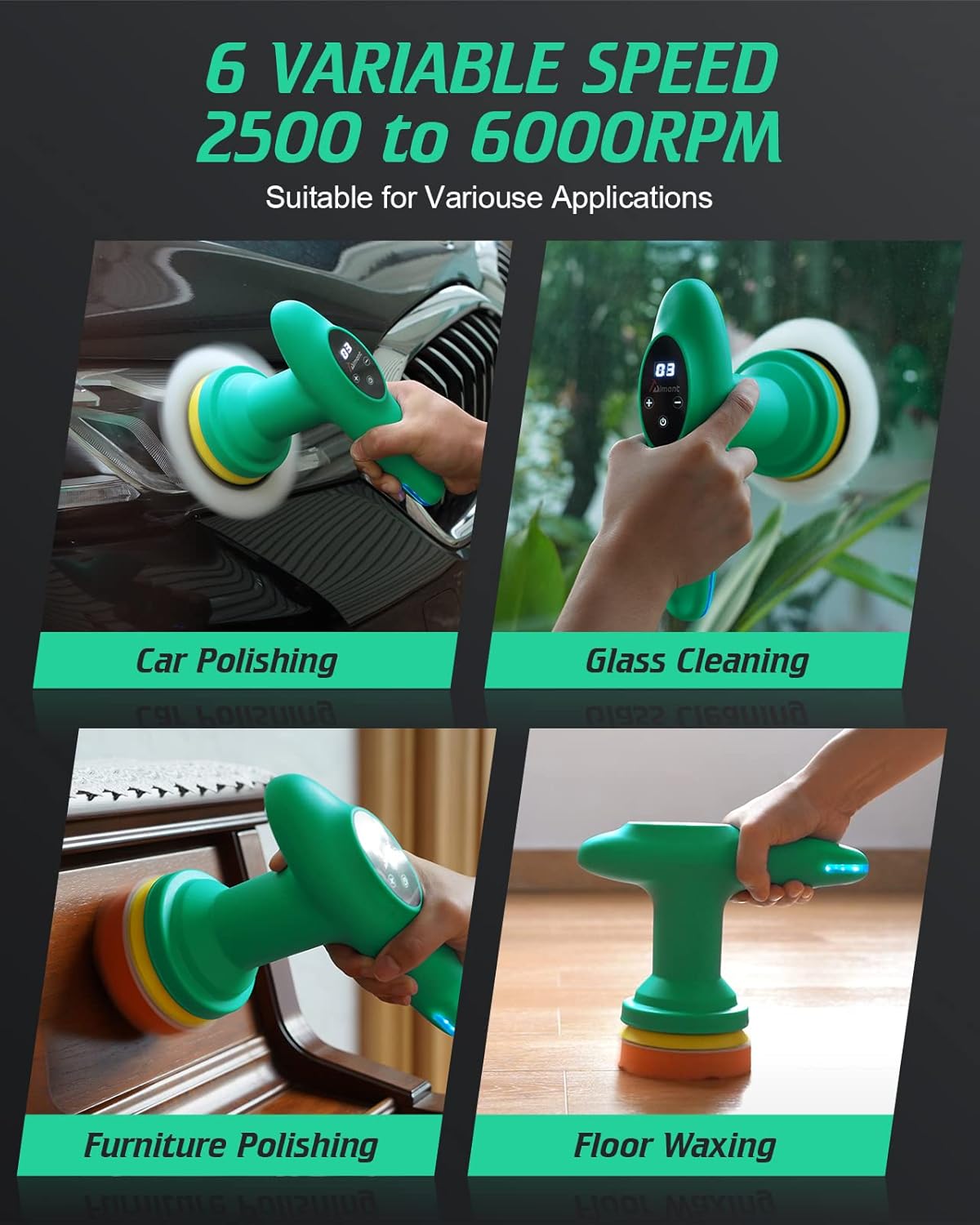 Cordless 4 inch Car Polisher with Touchscreen, 6 Speeds, Paste Wax & Pads, Pack of 2 V314596