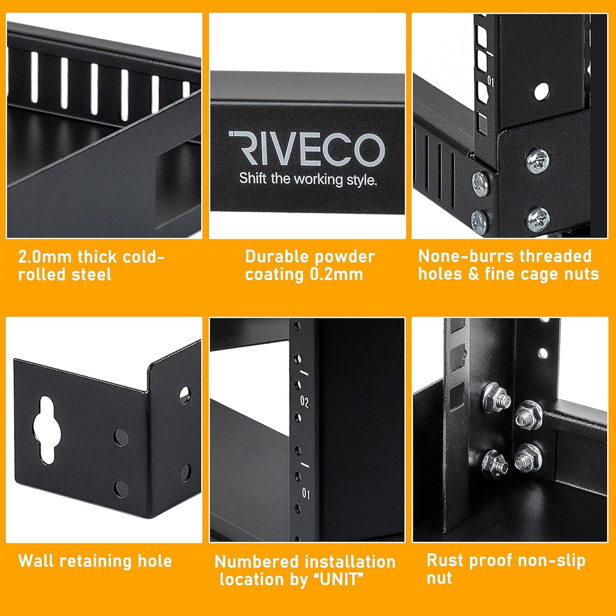 9U Wall Mount Rack, 17.7" Deep 2 Post Open Frame, Black U365