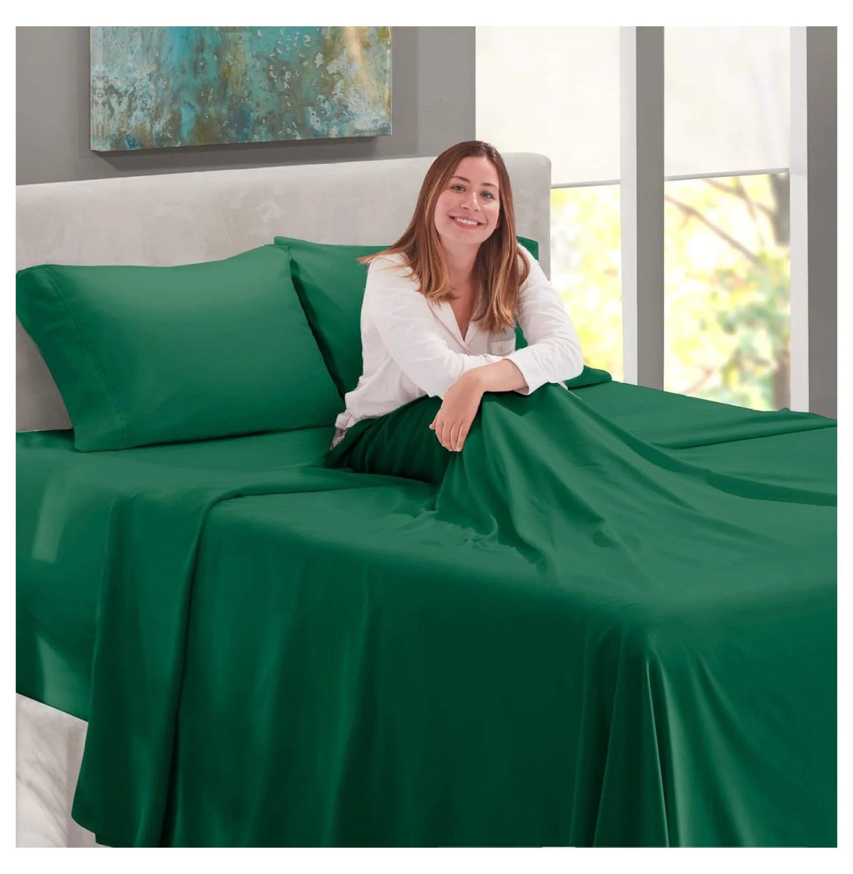 Green 4 Piece Queen Size Extra Deep Pocket Sheets Z228295