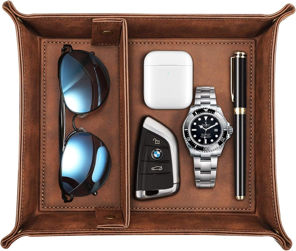 Black Valet Tray with Removable 2 Compartments I54277