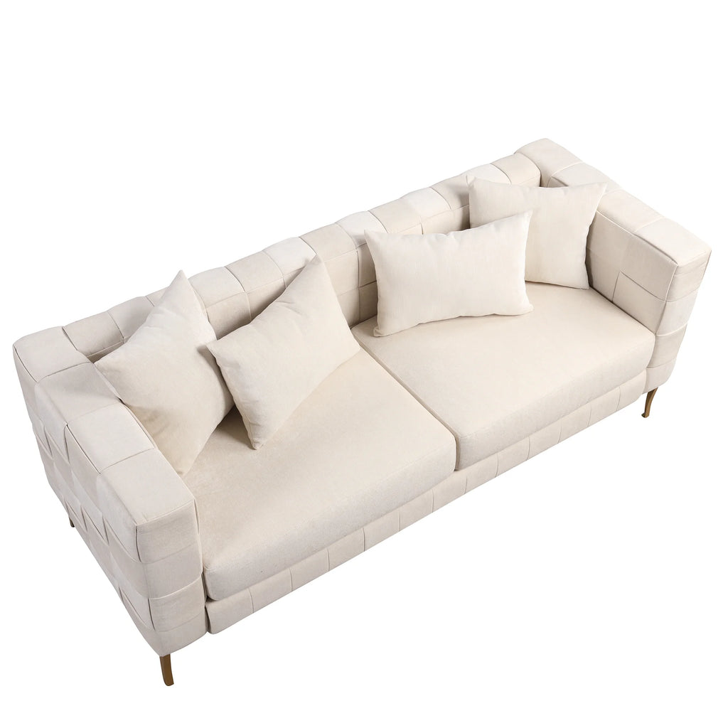 Beige Upholstered Sofa with 4 Pillows T11373
