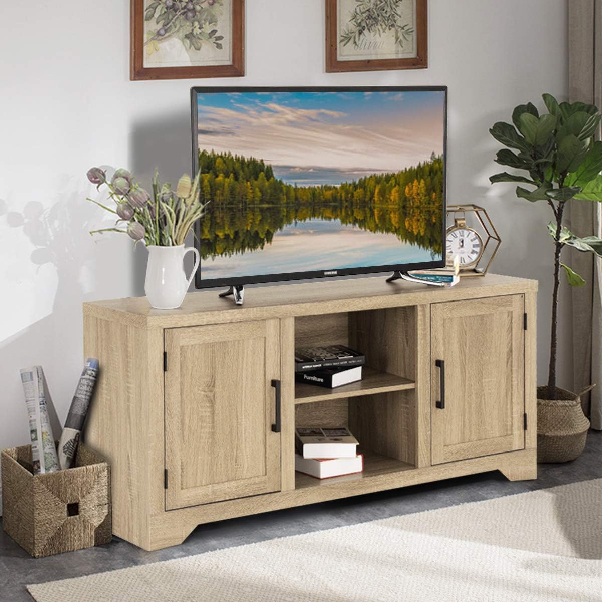 Farmhouse Barn Wood TV Stand with Doors and Shelves N267