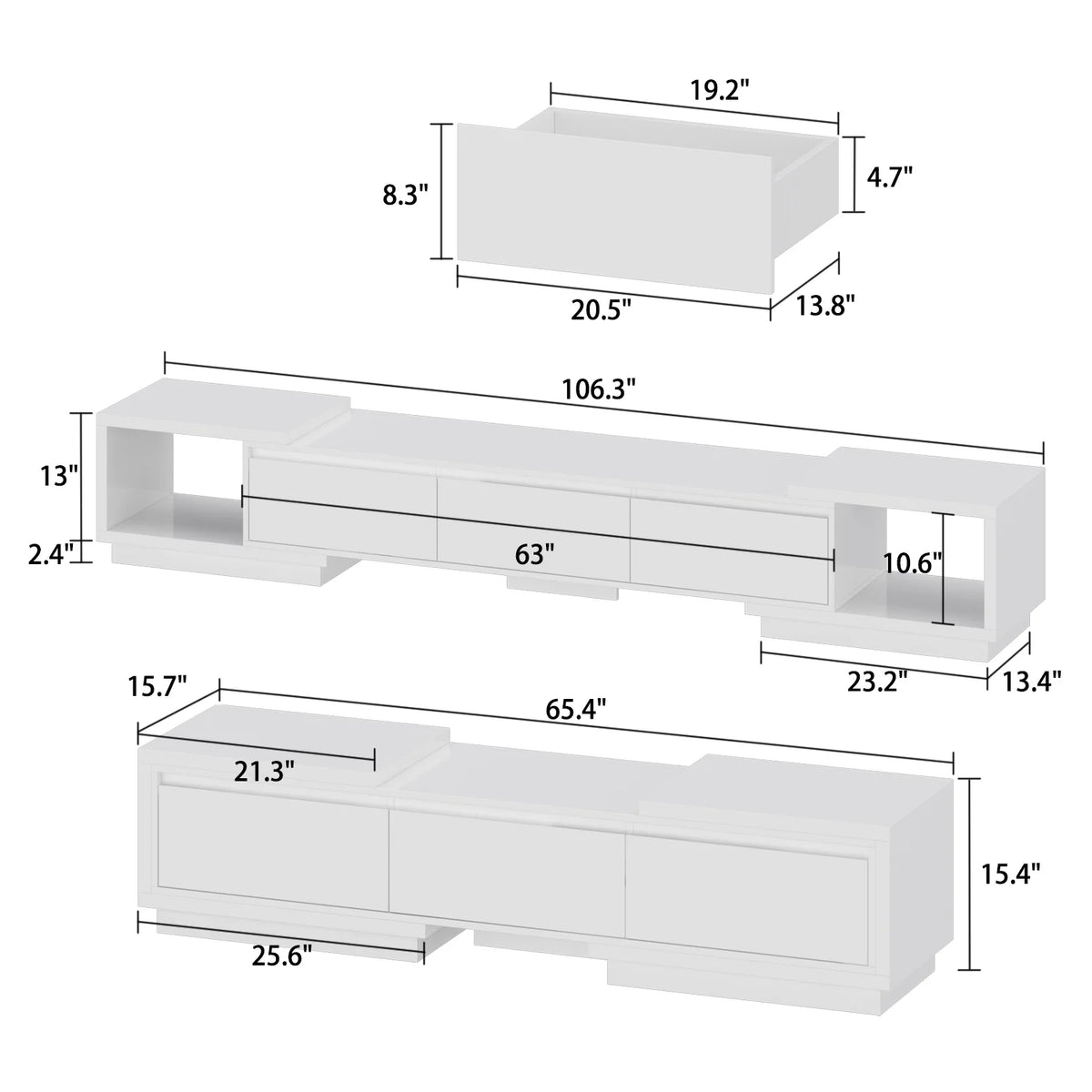 White Extendable TV Stand with Drawers I8087