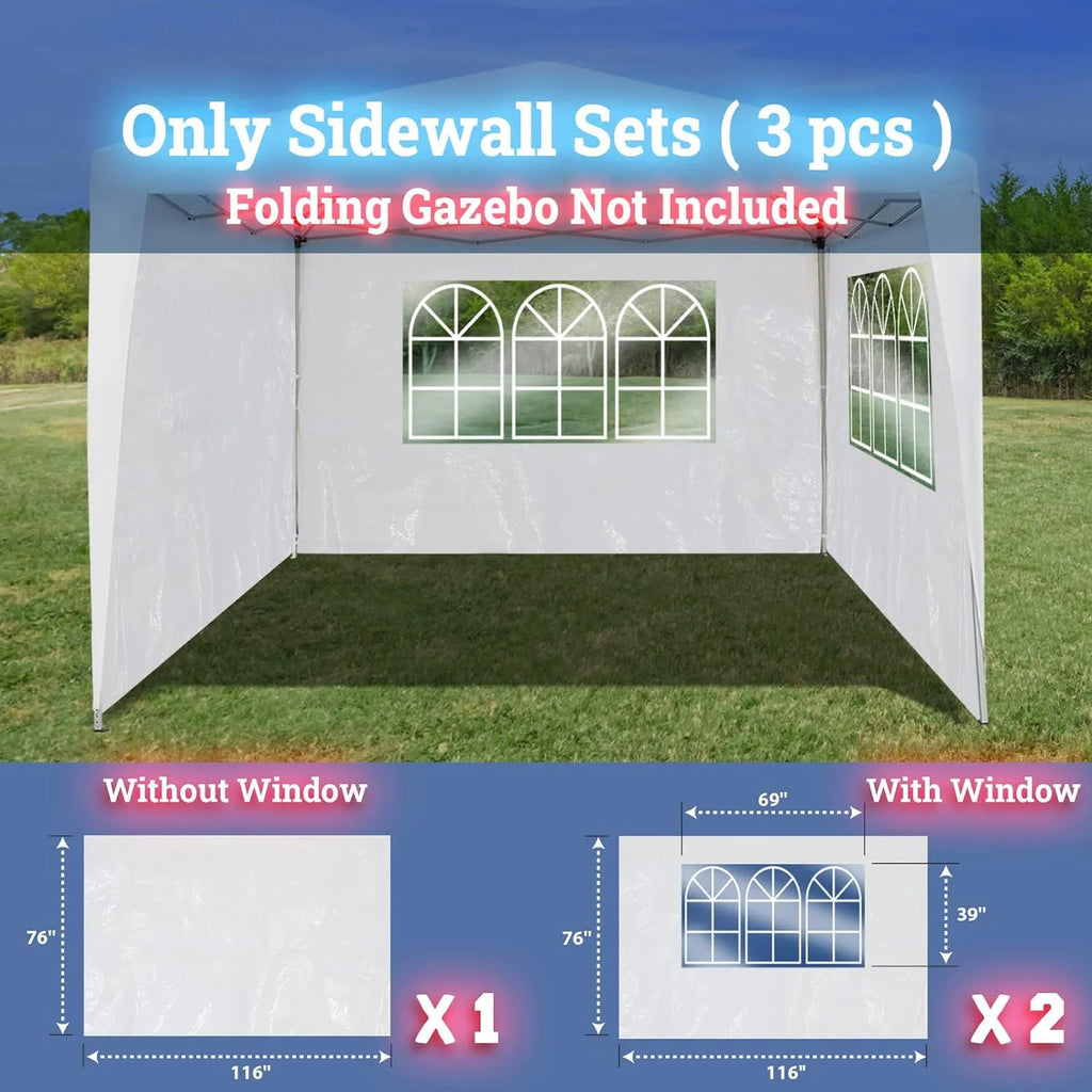 Tent Side Panel Replacement for Folding Canopy Gazebo Marquee (2 Pcs with Window, 1 Pc without Window, White) J74289
