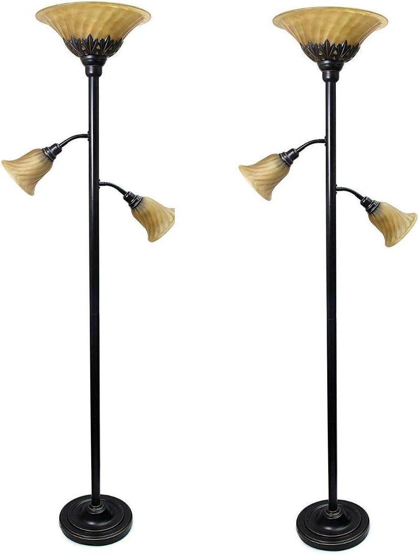 3 Light Floor Lamp with Scalloped Glass Shades Restoration Bronze (Pack of 2) B76600