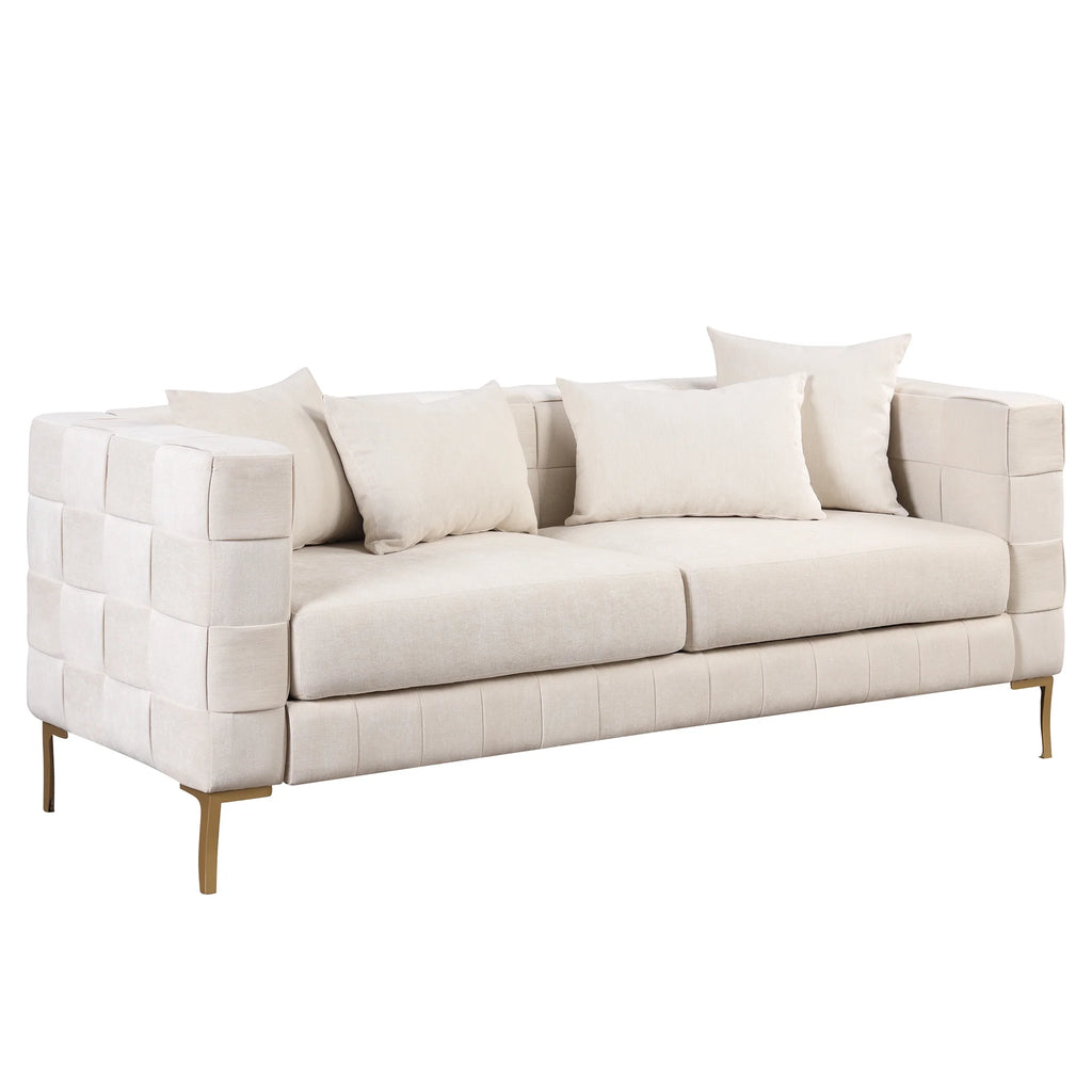 Beige Upholstered Sofa with 4 Pillows T11373