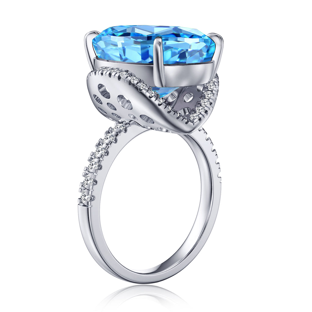 Blue Aquamarine Oval Cut Engagement Ring 925 Sterling Silver I1155