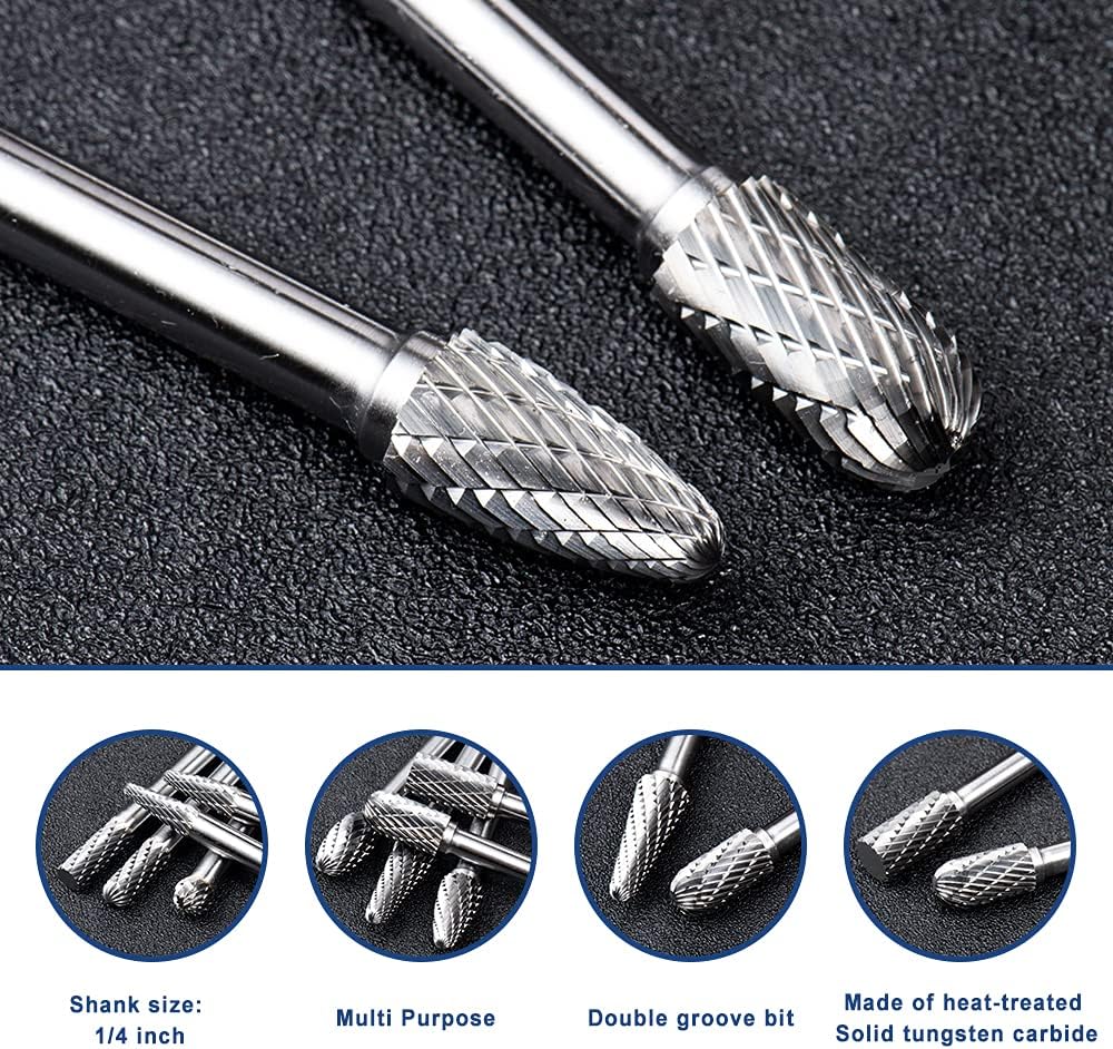 Carbide Burr Set 10pcs Double Cut Rotary Burr Set 1/4 Shank Die Grinder Bits H815664