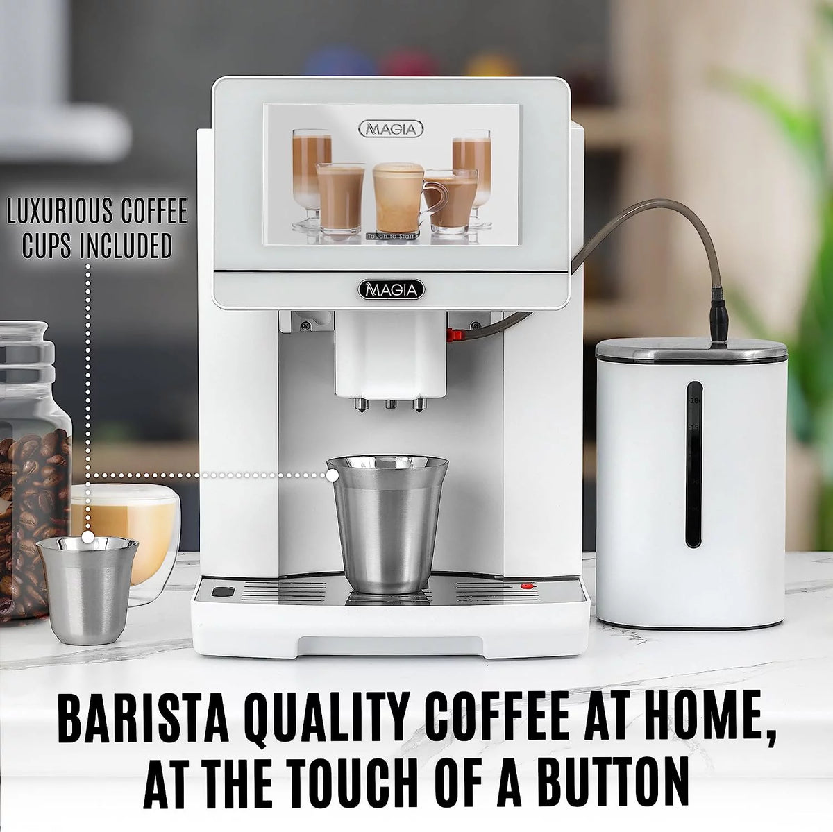 White Espresso Coffee Machine with Grinder and Milk Frother Y89840